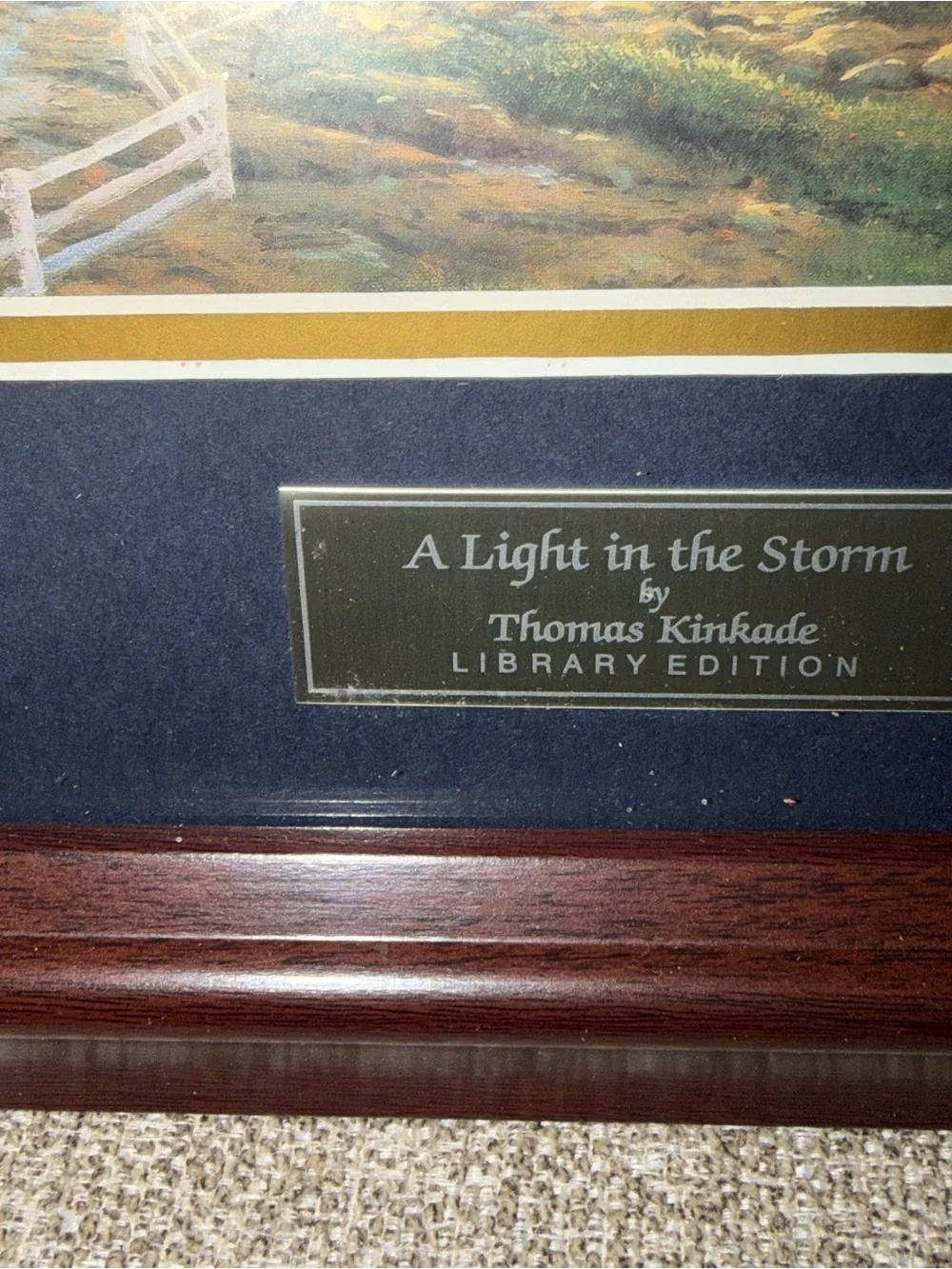 Thomas Kinkade Coastal Lighthouse Print with Brown Frame and Gold Matting